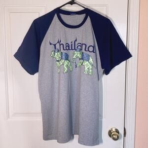 NWOT Gray and Blue Imported Thailand Short Sleeves Shirt Crew Neckline | L